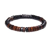 Pulseras Dzi tibetanas facetadas para hombre, cuentas de piedra de lava negra, brazalete budismo, espaciador de madera, joyería vintage, 19,19 cm