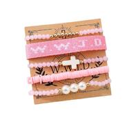 Pulseras elásticas de cruz cristiana WWJD con cuentas de cristal trenzadas, hechas a mano, ajustables, cristianas ¿Qué haría Jesús, pulseras para mujeres y hombres, joyería religiosa, regalos, M