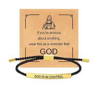 Pulseras inspiradoras - Pulsera de la fe trenzada a mano de 18 cm, joyas con colgantes de Dios tiene el control, accesorio cristiano motivacional | Regalo alentador para niños, niñas,