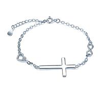 Pulseras Mujer, MicLee ¨Fe¨ Plata de Ley 925, Conbinación de Cruz, Corazón y Símbolo del infinito, Longitud Ajustable