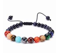 Pulseras para hombre, pulseras de cuentas para hombre, color ámbar, acero inoxidable, ocho planetas, ágata, piedra natural, ajustable, unisex, 19CMx8MM, Ámbar Circonita cúbica