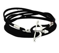 Pulseras para Hombres Mujeres Pulsera de Cuero Vintage Boho Trenzado Ajustable Punk Cuero Genuino Charm Cierre de Arco y Flecha Pulseras de Cuero Negro Multicapa