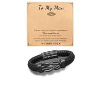 Pulseras para hombres, pulsera de cuero para hombres Joyas para hombres Pulsera de cuero para hombres para él Regalos para novios Regalos personalizados para novio Esposo (Negro, Para mi hombre)