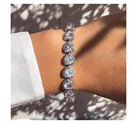 Pulseras para Mujer Pulsera de Tenis con Forma de corazón de circonio cúbico Helado, Pulsera de Cadena con dijes de Corazones de 8 mm, joyería de Hip Hop para Mujer, chapada en Platino, 16 cm