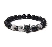 Pulseras para Mujeres para Mujeres Bangle Vintage Nordic Unicent Matte Beads Pulseras Pulseras de Piedra de la Cabeza del Lobo Punk Punk Joyería/H