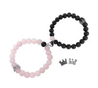 Pulseras para parejas, 2 pulseras de cristal que atraen el amor, pulseras magnéticas a juego para parejas, pulsera de cuentas de piedra natural para regalos de relación, novio y novia (negro y rosa)