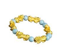 Pulseras，Pulseras de cuentas Feng Shui Yaguang Gold Pixiu Pulsera de riqueza anti mal, Gema azul marino, Gema de cristal rara, Pulsera azul, Talismán auspicioso de 8 mm, Fortuna de la suerte for mujer