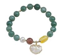Pulseras，Pulseras de cuentas Pulsera de riqueza Feng Shui Concha natural Cerradura de longevidad Pulsera de jade Pulsera de cristal Talismán de jade verde atrae riqueza Longevidad Buena suerte Riqueza