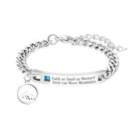 Pulseras Redondas de Semillas de Mostaza de montaña - Placa de Acero Inoxidable tallando la fe Tan pequeña como la semilla de Mostaza Puede Mover la Cadena de montañas Y4076-Y4079