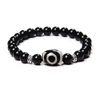 Pulseras tibetanas hechas a mano elástica Buda nueve ojos Dzi ágatas pulsera hombres negro pulido negro piedra Onyx brazalete, 2,17cm