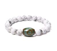 Pulseras tibetanas hechas a mano elástica Buda nueve ojos Dzi ágatas pulsera hombres negro pulido negro piedra Onyx brazalete, 7,21 cm