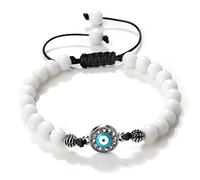 Pulseras trenzadas de mal de ojo de la suerte de 6 mm con cuentas de piedra volcánica natural para mujeres y hombres, pulsera de abalorios de amistad, blanco mate-2