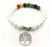 Pulseras y brazaletes de 7 chakras para mujer, cristales mixtos, Chakra de piedra, rezar, pulsera con dijes de árbol Mala, joyería para hombres, color blanco