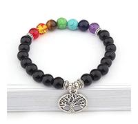 Pulseras y brazaletes de 7 chakras para mujer, cristales mixtos, Chakra de piedra, rezar, pulsera con dijes de árbol Mala, joyería para hombres, color negro