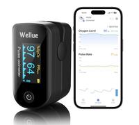 Pulsioxímetro, Oxímetro de dedo Pulso, App vía Bluetooth, Medición de la Saturación de Oxígeno (SpO2) y de la Frecuencia Cardíaca, Monitor de Nivel de Oxígeno, Alerta Intermitente, Negro