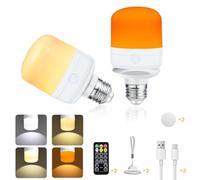 Pulsky Bombilla con mando a distancia, 2 unidades, 7 W, recargables por USB, E27, 4 temperaturas de color, regulable, temporizador, para interior y exterior