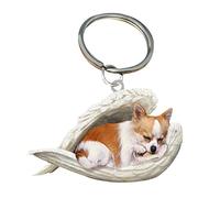 pulunto Lindo colgante de perro de ángel dormido, perro acrílico que duerme en alas de ángel, colgante de llavero colgante para decoración de interiores y artículos de papelería