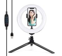 PULUZ 7.9 pulgadas trípode de escritorio 3 modos de doble color temperatura regulable, anillo LED Vlogging fotografía video luces con abrazadera para teléfono para video y maquillaje de YouTube