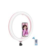 PULUZ Anillo de luz, anillo de luz RGB regulable de 12 pulgadas con cabezal de bola de trípode de zapata fría y abrazadera de teléfono y control remoto para maquillaje, video de YouTube, anillo de luz