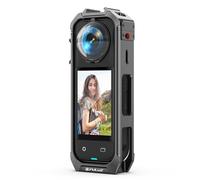 PULUZ Insta 360 X5 - Funda protectora de aleación de aluminio con perilla de liberación rápida, soportes de zapata fría integrados/base magnética y roscas de 1/4 pulgadas, para marco de cámara de