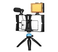 PULUZ - Kit de Aparejo de vídeo para Smartphone con micrófono + luz de vídeo + Cabezal de trípode de Zapato frío + Mini trípode(Azul)