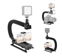 PULUZ Kit estabilizador universal de mano en forma de U/C con cabezal de zapata fría/abrazadera de teléfono/adaptador de trípode/tornillo largo para Canon y otras cámaras DSLR, cámara de