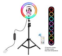 PULUZ Marquee RGBWW Kits de luz, luz de 10 pulgadas y montaje en trípode de 1,1 m, 168 LED de doble color de temperatura regulable, anillo de Vlogging Fotografía Videocámara Luces con control remoto para video YouTube