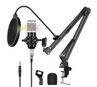 PULUZ Micrófono USB con brazo de tijera de suspensión y soporte de choque de metal y tarjeta de sonido USB, kit de abrazadera de montaje de mesa para YouTube, streaming, juegos, grabación de música,