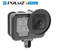 PULUZ para GoPro HERO13 12 11 10 9 carcasa negra jaula protectora de aleación de aluminio CNC con marco de seguro y lente UV de 52mm