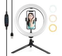 PULUZ - Soporte de trípode de escritorio de 10,16 cm, 3 modos, doble color, temperatura regulable, anillo LED, luz de vídeo y fotografía con abrazadera para teléfono para YouTube Video y Maquillaje