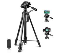 PULUZ Trípode de cámara de 139 cm, soporte de trípode de aluminio para selfie en vivo con cabeza tridimensional y abrazadera para teléfono y bolsa de almacenamiento para viajes, video, fotografía