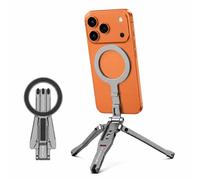 PULUZ Trípode magnético Moutn con gancho oculto, soporte de bolsillo para teléfono celular, soporte plegable con soporte de zapata fría y agujero de tornillo de 1/4 pulgadas para iPhone 16/15/14/13/12