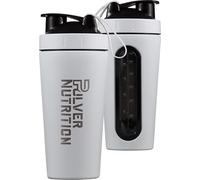 Pulver Taza de batido y termo de acero inoxidable Premium - Agitador de proteínas - Shake - Libre de BPA - 1000 ml - Agitador - Blanco