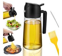 Pulverizador Aceite Spray, 2 en 1 Spray Aceite Cocina de Cristal, 470ml Pulverizador Aceite para Freidora de Aire, Cocina, Ensalada y Barbacoa (Negra)