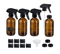 Relaxdays Pulverizador Agua Cristal, Set 4, 500 ml, Niebla, Chorro, Botella Spray Pelo, Limpieza, Plantas, Marrón/Negro