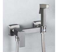 Pulverizador de bidé de mano con válvula T de latón y manguera de acero inoxidable que ofrece flujo de agua ajustable para aplicaciones de baño (gris)