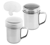 Pulverizador de polvo de acero inoxidable, 2 unidades, para chocolate, con tapa de malla fina, colador de café para hornear, cocinar para restaurantes domésticos, con 16 moldes en relieve