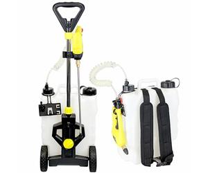 Pulverizador eléctrico recargable con batería sobre ruedas o con espalda - Capacidad de depósito de 16 L - Batería de iones de litio - Boquilla de 40 cm - Manguera extensible