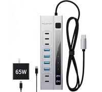 PULWTOP Hub USB C alimentado 9 en 1, concentrador de datos USB 3.2 con adaptador de corriente PD de 65 W, 3 USB-C de 10 Gbps, 4 USB-A de 5 Gbps y 2 puertos de carga PD tipo C de 24/45 W