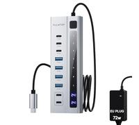PULWTOP USB C 3.2 Hub activo con fuente de alimentación, concentrador USB 3.2 9 en 1 con 3 x 10 Gbps de datos, 4 x USB A 3.1 Data Hub y 2 x PD de 45 W de carga (no compatible con vídeo y datos