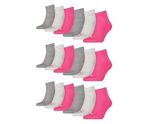 Puma 18 pares de calcetines tobilleros unisex, talla 35-49, para hombre y mujer 656 Middle Grey Mélange/Rosa