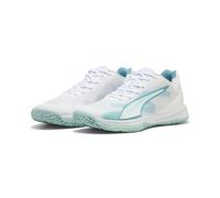 PUMA Accelerate Turbo 4 W+ Game ON - Tenis de Corte de Interior para Mujer, Color Blanco-mar báltico Azul-Agua Fresca, Talla 8.5 de Reino Unido, Puma Blanco Mar Báltico Azul Agua Fresca, 42.5 EU