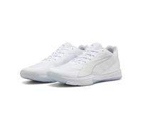 PUMA Accelerate Turbo 4, Zapato de Tribunal Interior Unisex Adulto, Blanco Plata Gris Ceniza, 44 EU