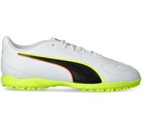 Puma - Bota de fútbol King 20 Play Turf Niño, Unisex, Puma White-Glowing Red-Yellow Alert, 5 UK