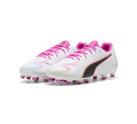 PUMA King 20 Match FG/AG JR - Tenis de fútbol, Blanco, Rosa venenoso, Aguamarina Brillante, Talla 11 de Reino Unido, Puma White Poison Pink Bright Aqua, 29 EU