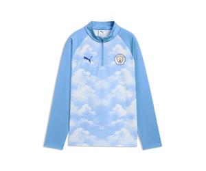 PUMA Camiseta de calentamiento del Manchester City con cuello con cremallera juvenil, Accesoiros, Azul, 9-10Y