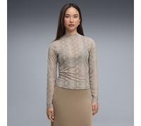 PUMA Camiseta de malla con estampado de serpiente para mujer, Ropa, Beige, XS