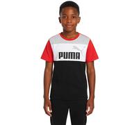 Puma - Camiseta Essentials Block Niño, Unisex, White-Club Red-Alpine Snow, 128 cm
