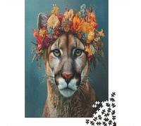 Puma con una Gran Corona de Flores Rompecabezas Rompecabezas Juego De Habilidad para Toda La Familia 38x26cm/1000pcs
