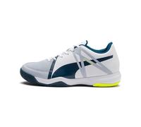Puma Explode XT 3 Jr, Zapatos de Futsal Unisex Niños, Blanco White-Grey Dawn-Safety Yellow-Gibraltar Sea 01, 32 EU